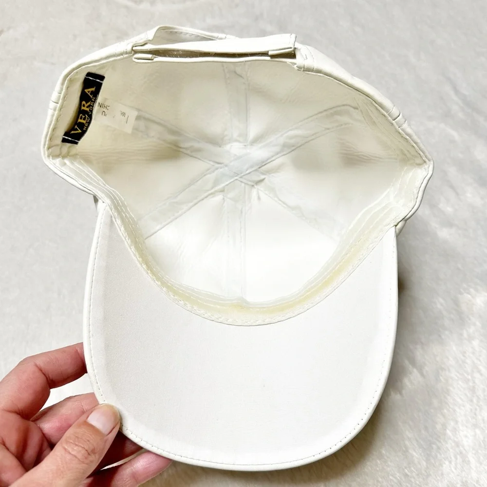 Vera NY Faux Leather Pom Adjustable Cap Hat Off-White Women’s OS